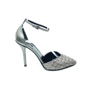 Giorgio Armani Pointed Toe Stiletto Hell Ankle Strap Woven Pewter Gray US 8.5